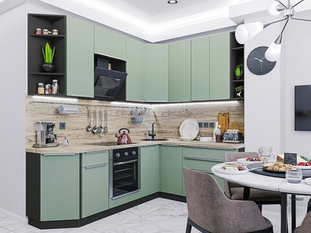 Угловая модульная кухня Фьюжн-04 Silky Mint - Белый 2140*2500/1800*600