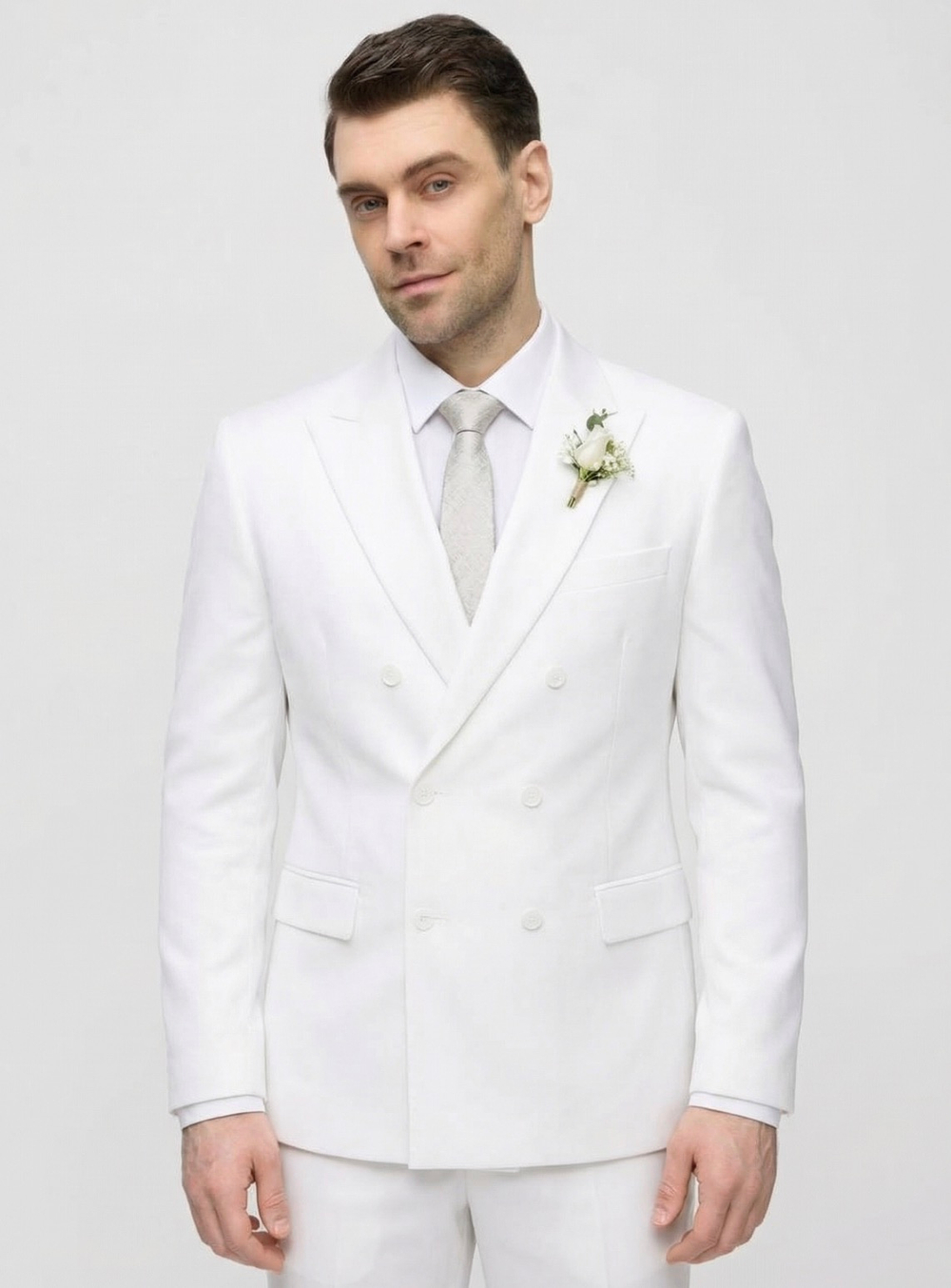 Мужской костюм двубортный (белый) А86