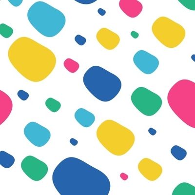 Цветные округлые пятна на белом фоне. Яркие бобы расположены в хаотичном порядке. Детский стиль.