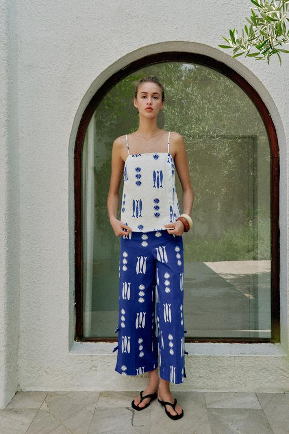 ZARA ТОП С ПРИНТОМ И ПУГОВИЦАМИ, РАЗНОЦВЕТНЫЙ