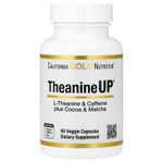 California Gold Nutrition, TheanineUP®, L-теанин, кофеин, какао и матча, 60 растительных капсул