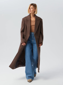 Пальто удлиненное женское коричневое