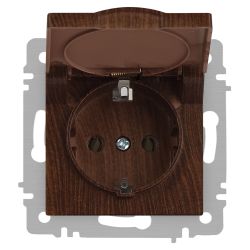 Розетка Intro Accent 6-203-10 с заземлением 2P+E Schuko с крышкой 16А-250В IP20 СУ AL/CU венге
