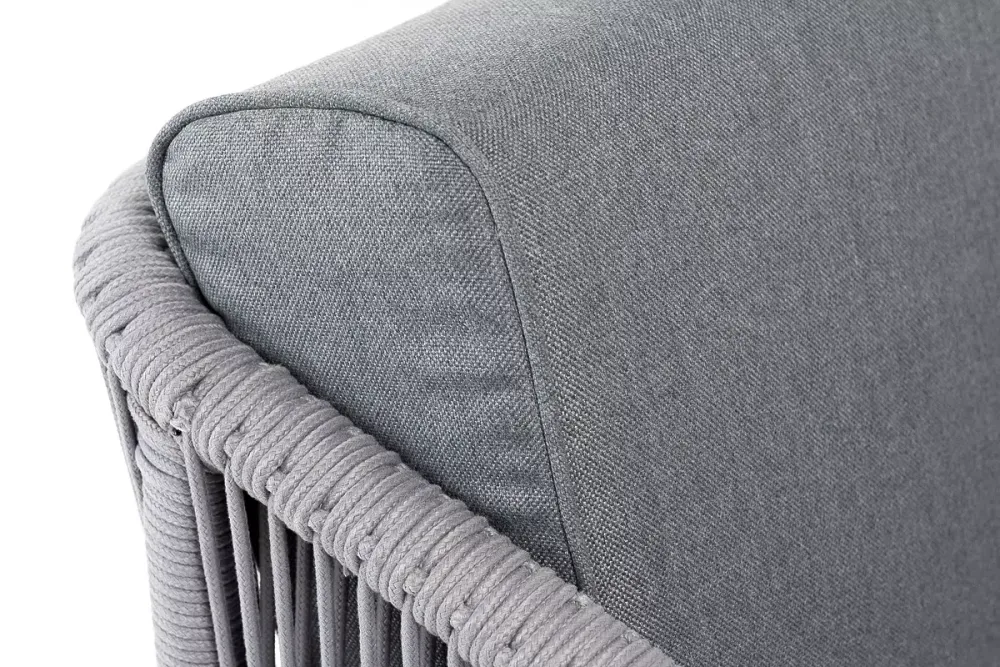 "Канны" кресло плетеное из роупа, каркас алюминий белый муар, роуп светло-серый круглый, ткань серая 017