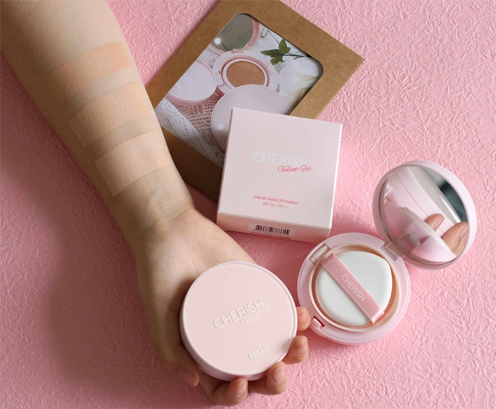 Выравнивающая компактная тональная основа для лица #13 Слоновая кость SPF50+ PA++++ Pekah Cherish Velvet Fit Cushion Milky Beige 14г