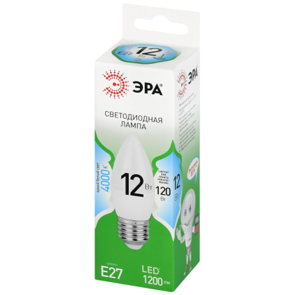 Лампа светодиодная ЭРА GREEN LINE LED B35-12W-840-E27 GL 12Вт свеча яркий белый свет E27 | Лампы cветодиодные Свеча (B/C)