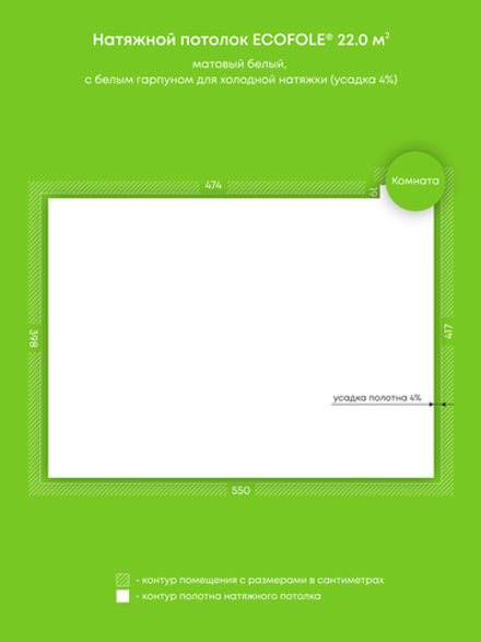 Матовый натяжной потолок 22 м2