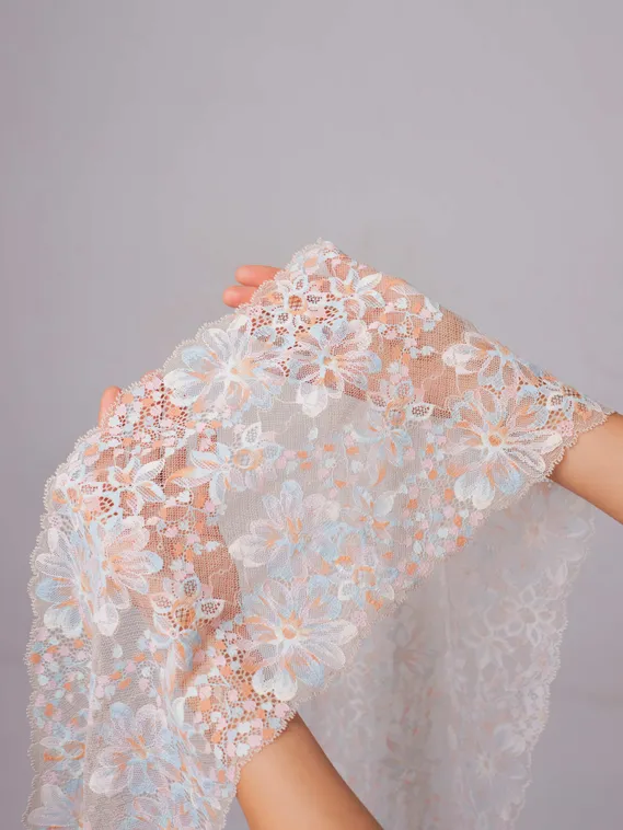 03-285 ОПТ Кружево эластичное 20 см, бежевый/голубой/розовый