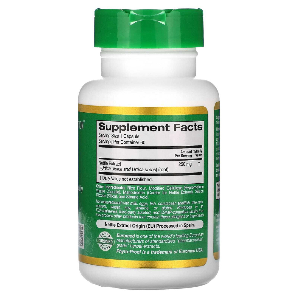 California Gold Nutrition, EuroHerbs, экстракт корня крапивы, качество Euromed, 250 мг, 60 растительных капсул