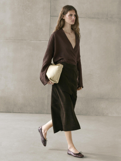 Massimo Dutti Блуза из струящейся льняной ткани внахлест, коричневый