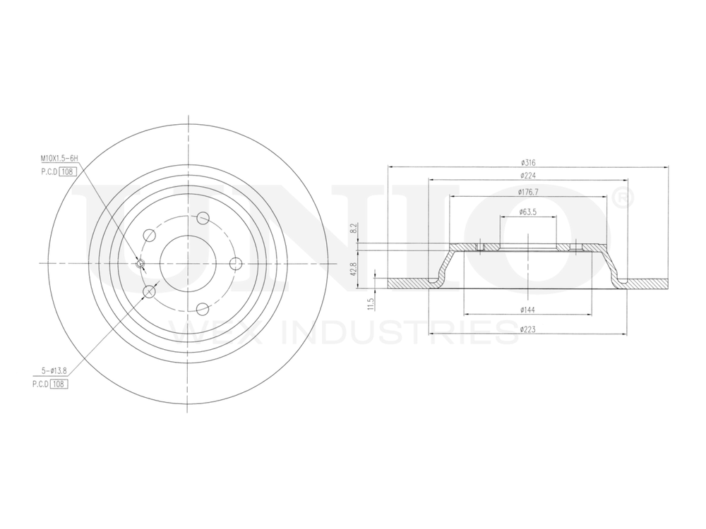 Диск тормозной задний UNIO BRD-20195