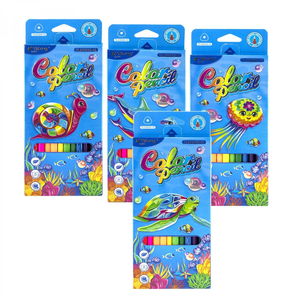 Карандаши цветные Yalong 12 цв., "World water" деревянные, трехгранные, заточенные, грифель 3.0 мм, картон. уп., европодвес