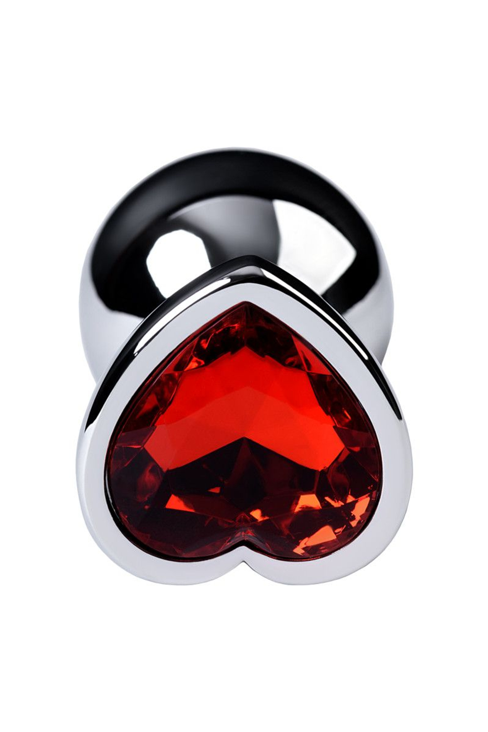Серебристая коническая анальная пробка с красным кристаллом-сердечком - 7 см. (Цвет: красный)