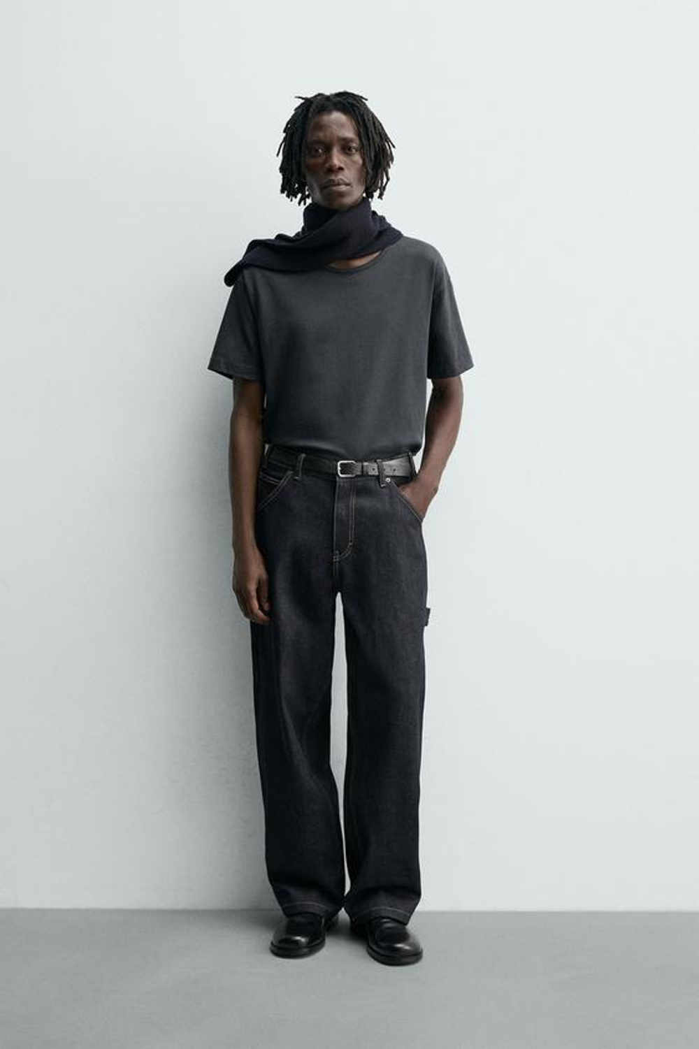 ZARA ДЖИНСЫ CARPINTERO BAGGY FIT С ДЕКОРАТИВНОЙ СТРОЧКОЙ, СИНИЙ