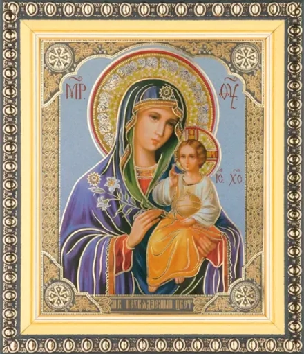 Икона БМ "Неувядаемый цвет" 10х12 в раме 13х15