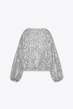 ZARA ТОП С БЛЕСТКАМИ ИЗ КОЛЛЕКЦИИ ZW, СЕРЕБРИСТЫЙ