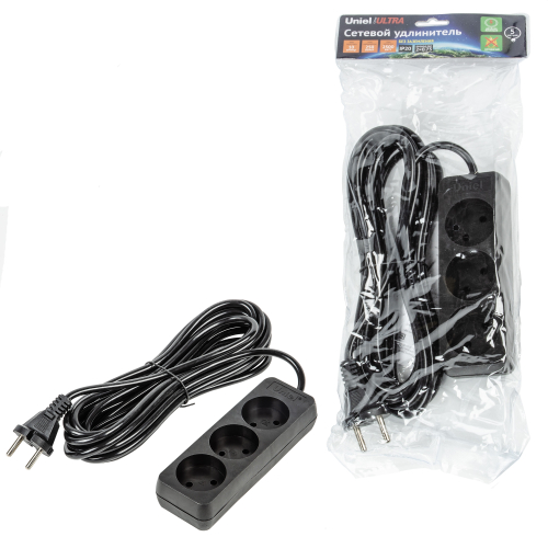 S-CU3-5 BLACK Удлинитель серии Ultra, шнур 5м., 3 гнезда, 10A, б/з. Черный. TM Uniel