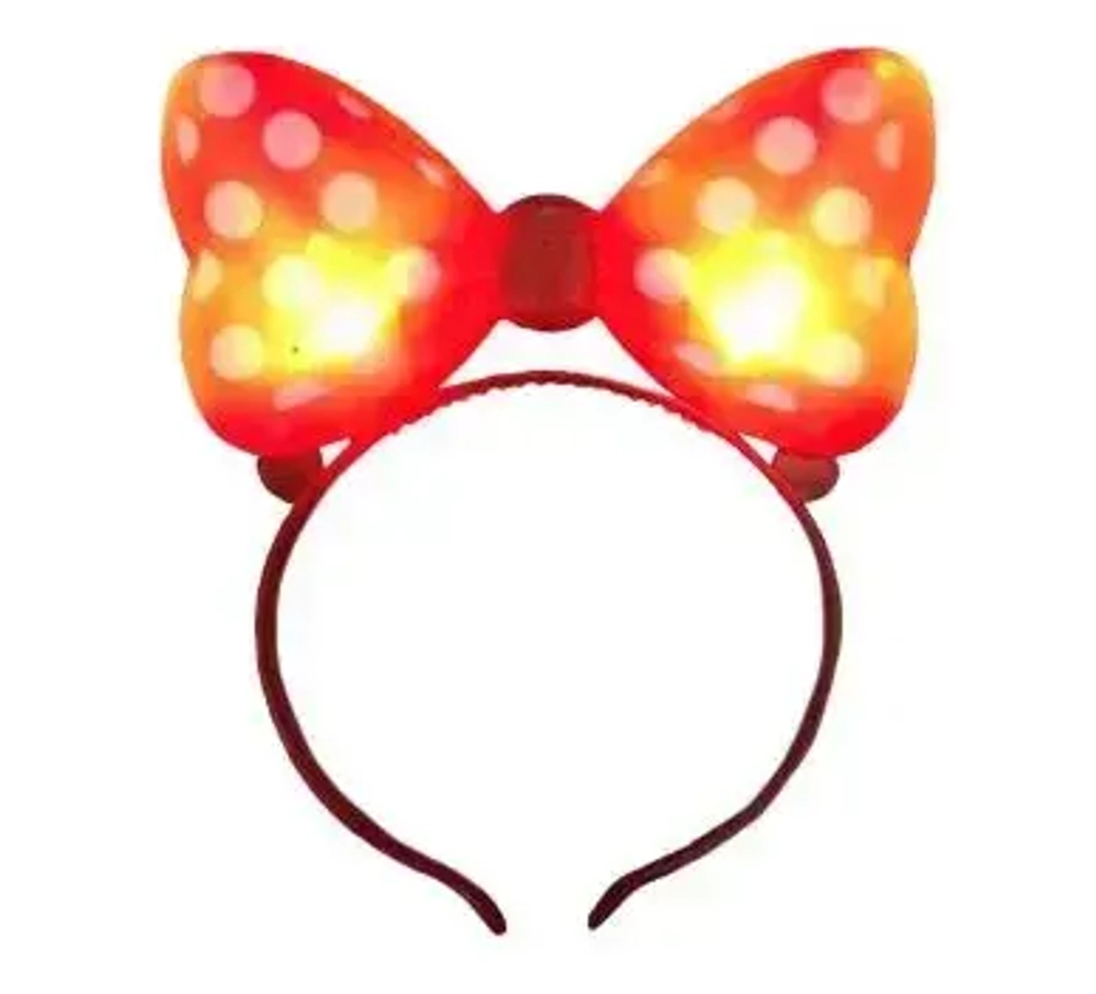Маскарадное украшение на голову Красный бант из полипропилена со светодиодной подсветкой (2 лампы; напряжение 3 В), на 2 элемента питания (тип АА, мощ