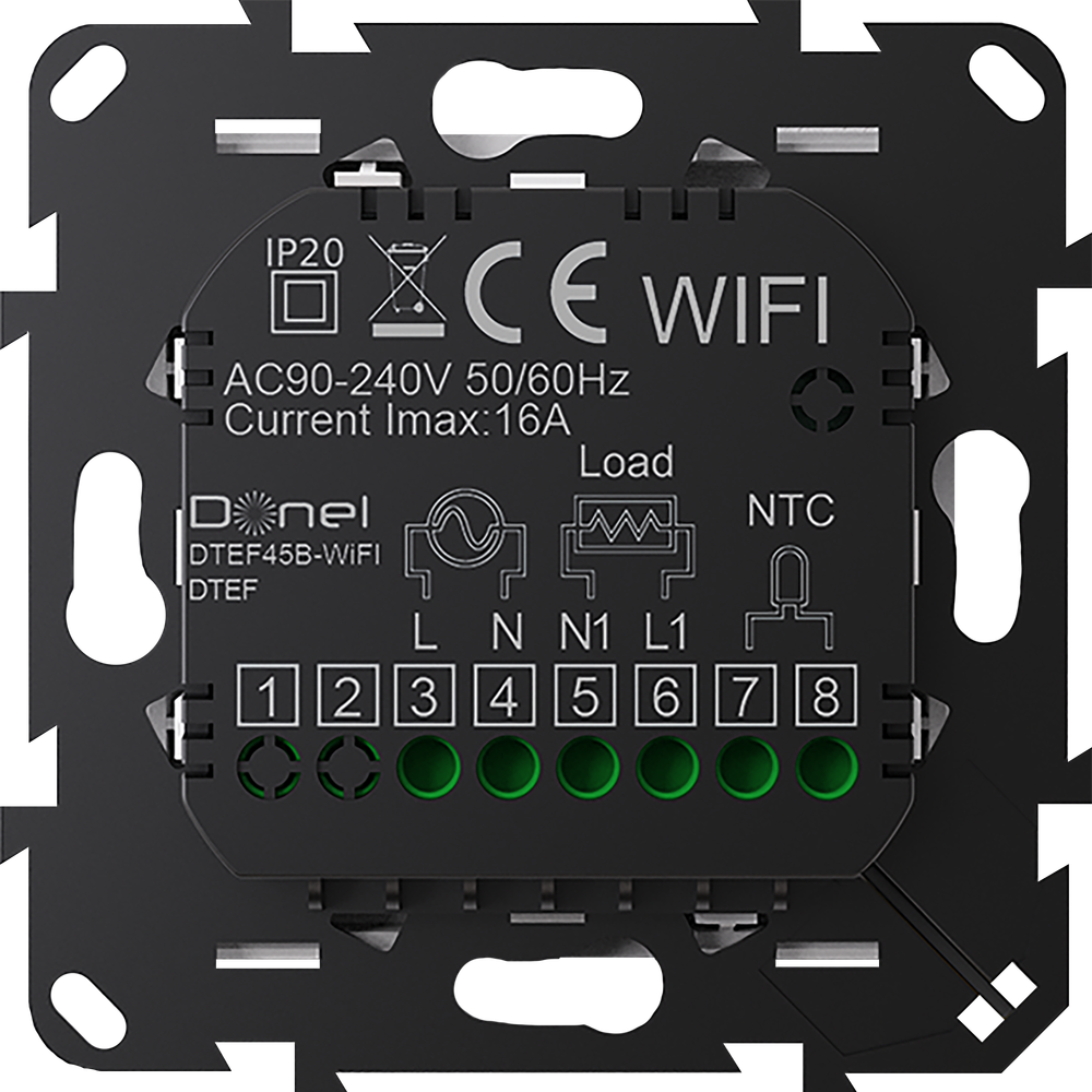 Термостат с датчиком пола, программируемый с Wi-Fi , 16 A, 55*55 мм. черное стекло