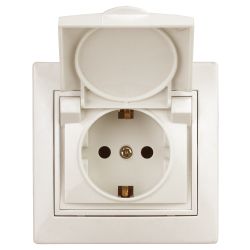 Розетка Intro Plano 1-203-02 с заземлением 2P+E Schuko с крышкой, 16А-250В, IP20, СУ, слоновая кость