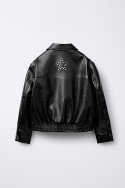 ZARA КУРТКА ИЗ ИСКУССТВЕННОЙ КОЖИ С ЗАКЛЕПКАМИ, ЧЕРНЫЙ