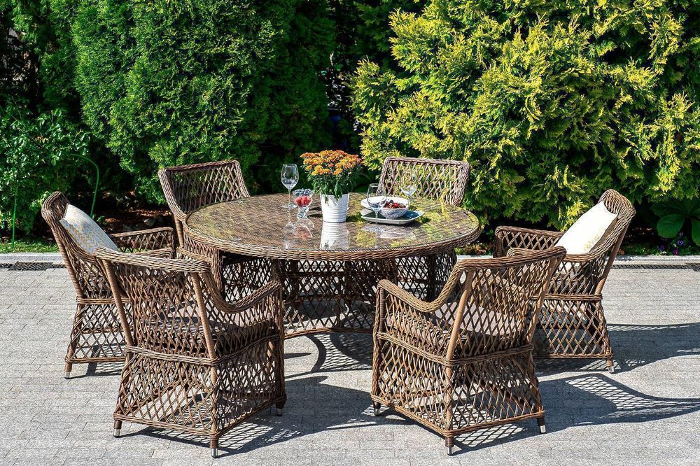 "Эспрессо" плетеный круглый стол, диаметр 150 см, цвет коричневый