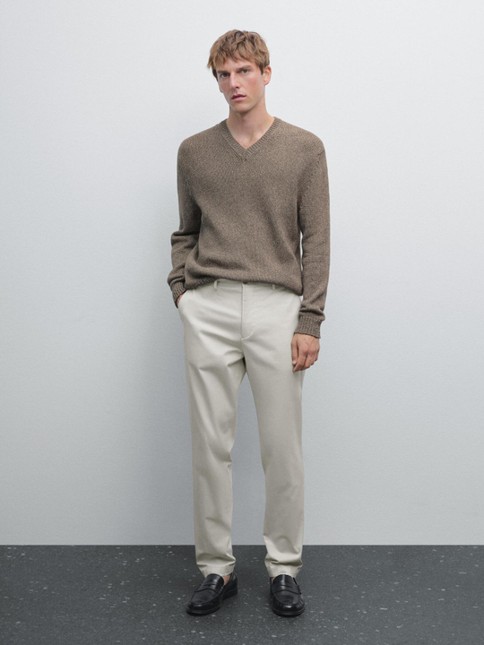 Massimo Dutti Зауженные брюки из хлопковой смеси, каменный