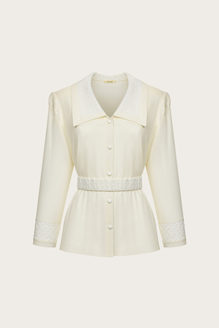 БЛУЗА ИЗ МОЛОЧНОГО ШЕЛКОВОГО ШИФОНА И КРУЖЕВА