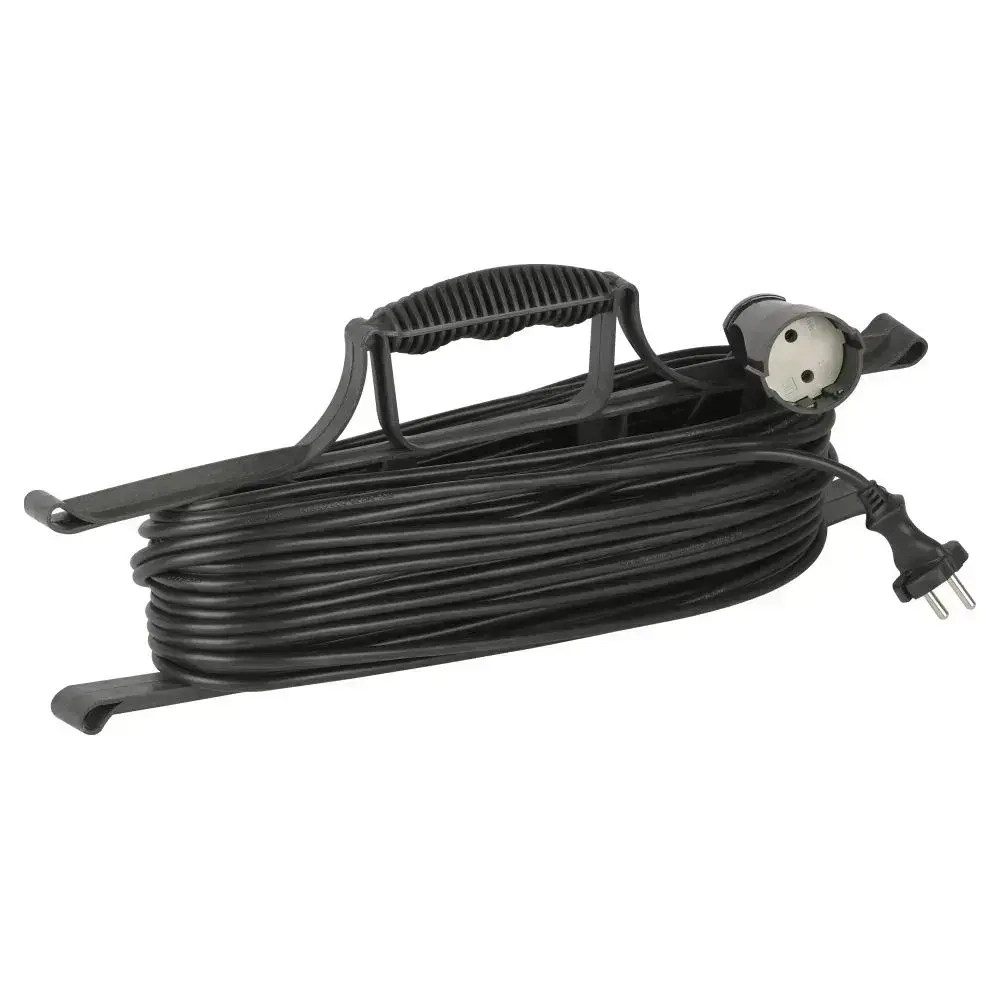 Удлинитель силовой на рамке Intro UF1300 30м без заземления 1 розетка ПВС 2x0.75мм, строительный садовый для газонокосилки и триммера