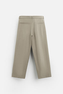 ZARA БРЮКИ С ЗАЩИПАМИ И РЕМНЕМ, СЕРЫЙ