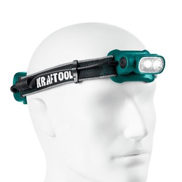 KRAFTOOL KH-10, Hybrid power, 500 лм, 5 режимов, аккумуляторный налобный фонарь, 1000мАч, 3ААА (56452)