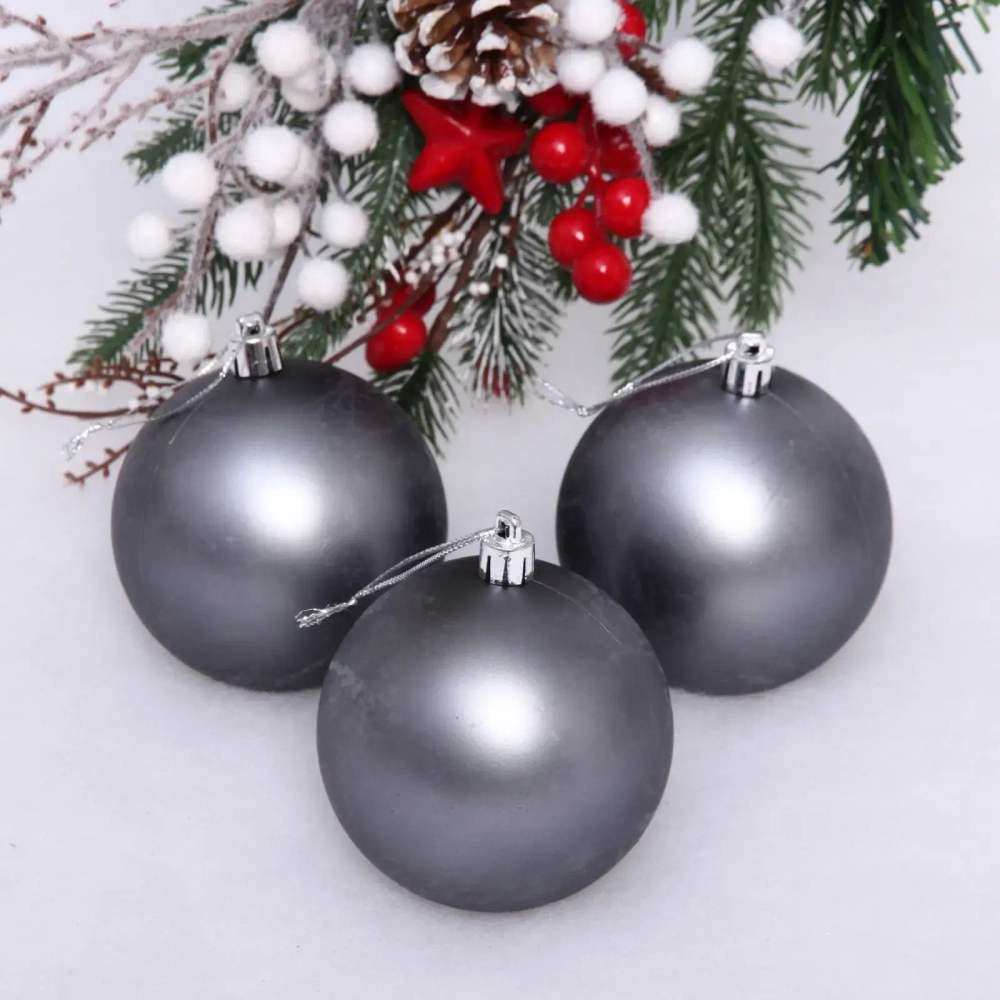 Новогодние шары 8 см (набор 3 шт) «Матовый», графит
