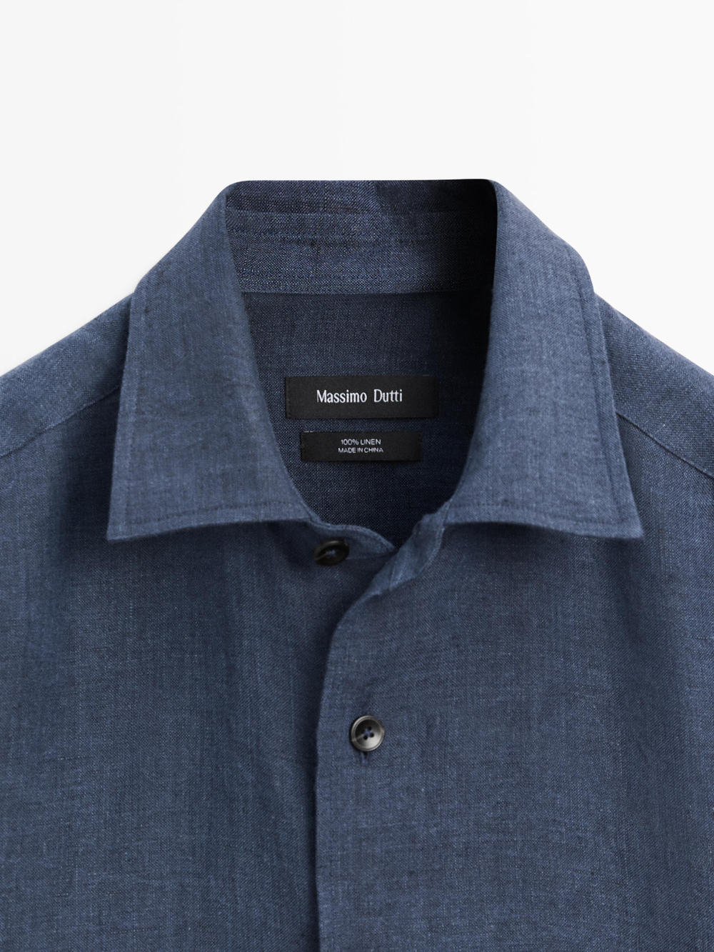 Massimo Dutti Рубашка из 100% льна, стандартного кроя, выцветший синий