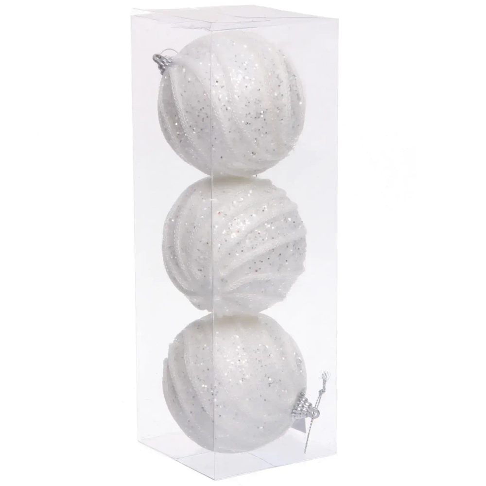 Новогодние шары «GLAME - Блестящий мир» 8 см (набор 3 шт), Белый