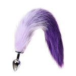 Серебристая металлическая анальная втулка 45см с фиолетово-белым хвостом размер M ToyFa Metal 712027-M