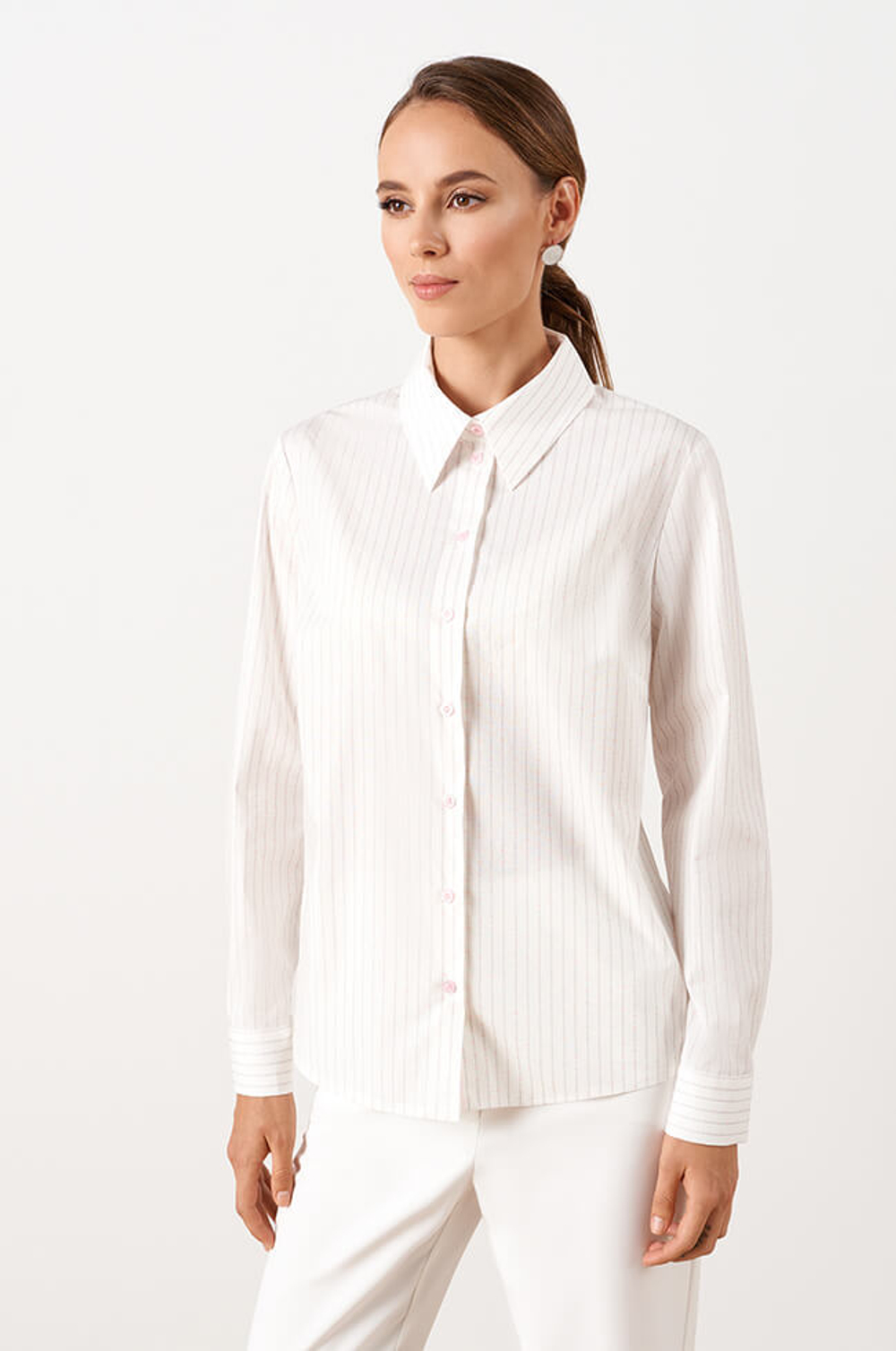 22989 Блузка женская (молочный, серая полоска)