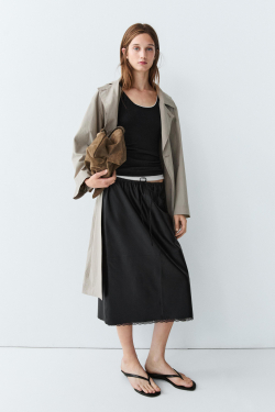 Massimo Dutti Двуслойный топ из 100% хлопка в рубчик, черный
