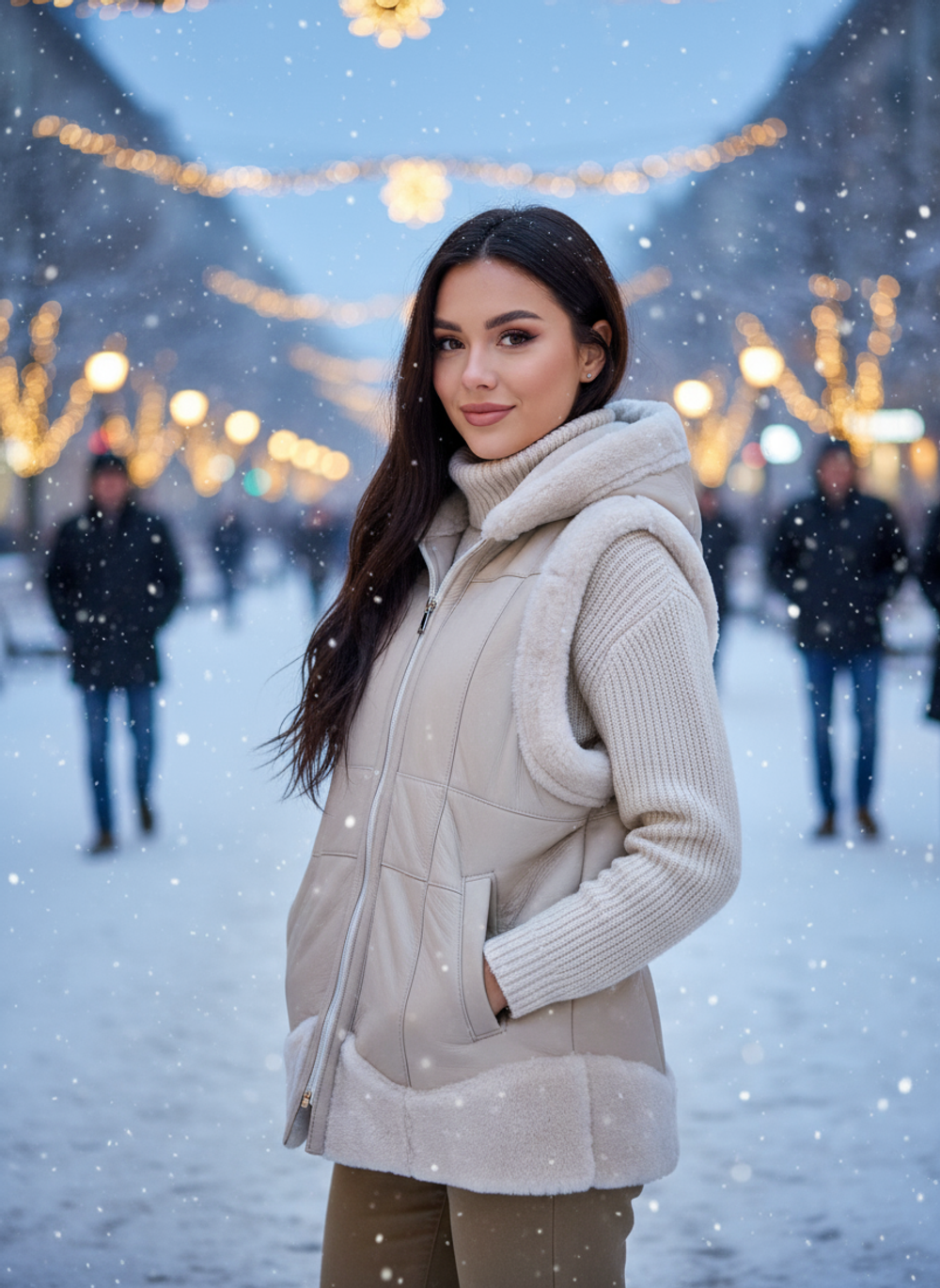 Жилет из натуральной овчины. С капюшоном, 48 Размер