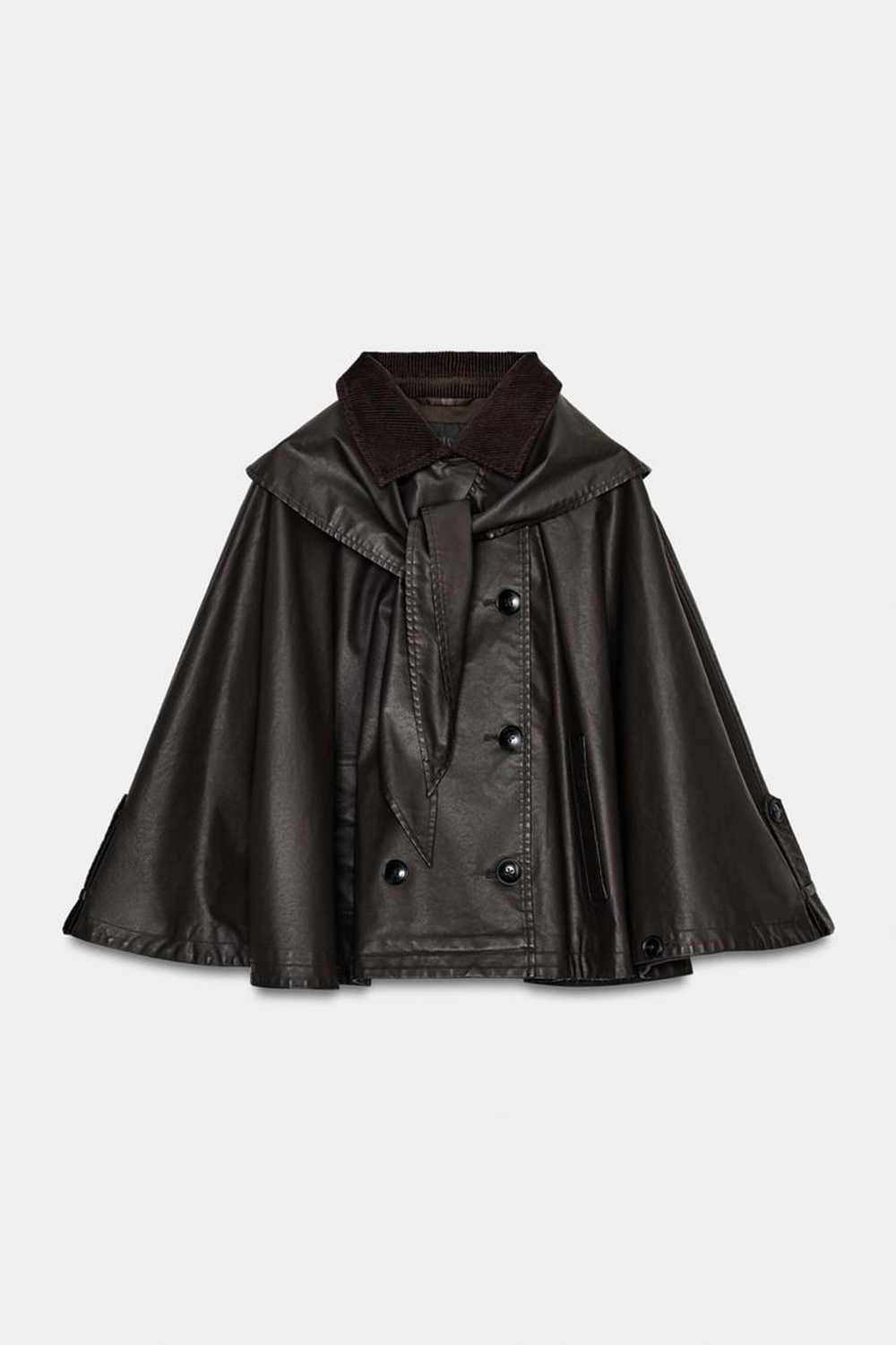 ZARA НАКИДКА ВОЩЕНАЯ С ОТСТЕГИВАЮЩИМСЯ ВОРОТНИКОМ, ТЕМНО-КОРИЧНЕВЫЙ