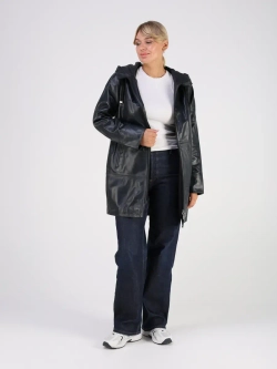 Кожаная куртка демисезонная с капюшоном длинная