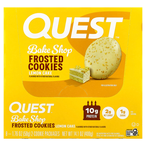 Quest Nutrition, Bake Shop, глазированное печенье, лимонный торт, 8 пакетиков по 50 г (1,76 унции)