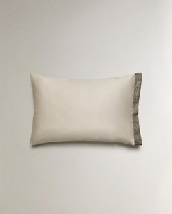 ZARA HOME САТИНОВАЯ НАВОЛОЧКА С ВЫШИВКОЙ, БЕЖЕВЫЙ