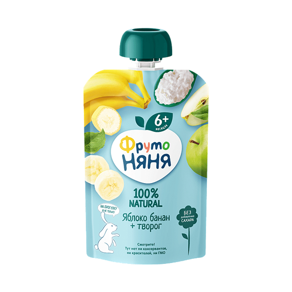 Пюре ФРУТО НЯНЯ яблоко-банан с творогом 90г