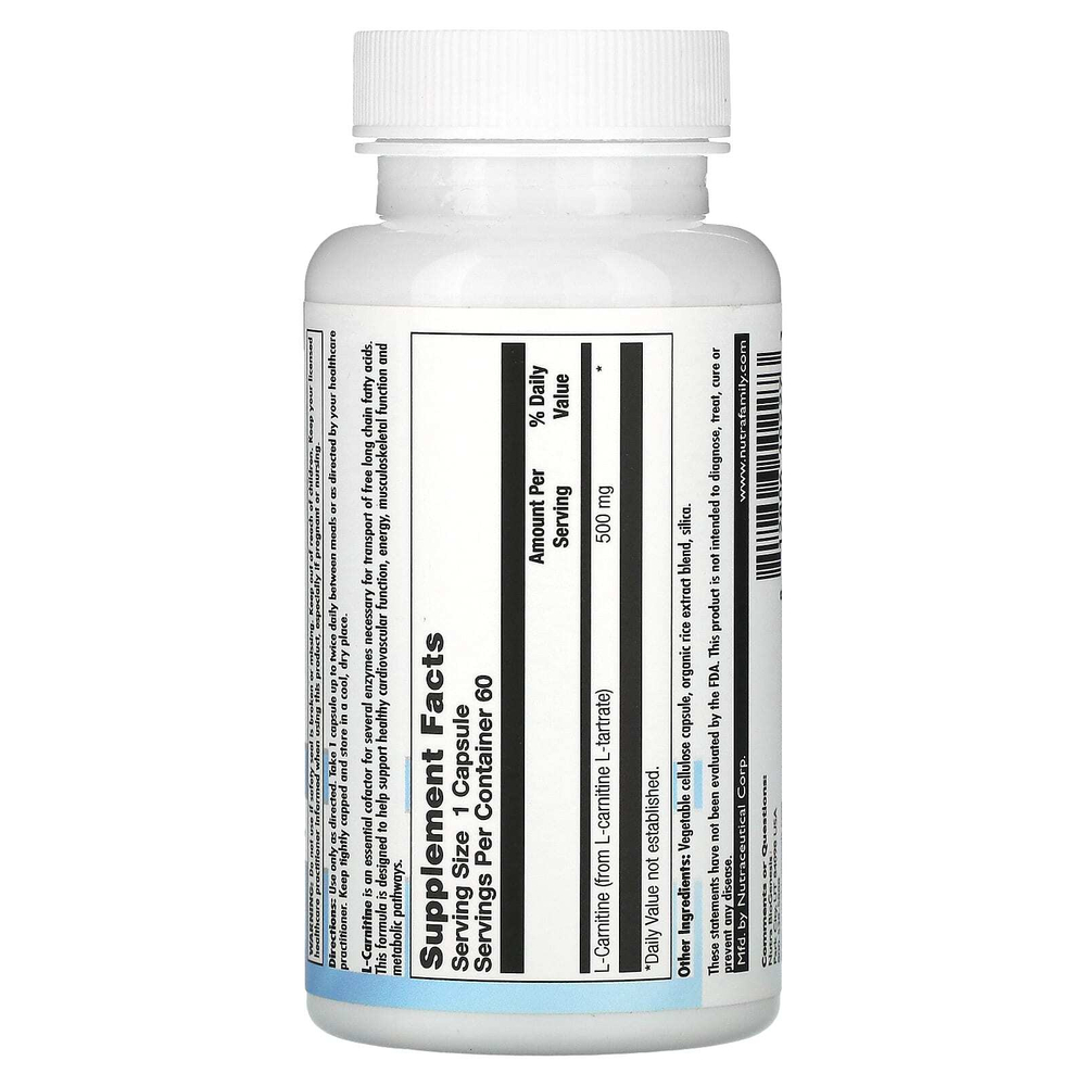 Nutra BioGenesis, L-карнитин, 500 мг, 60 капсул