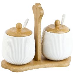 Набор из 2х банок с ложками на бамбуковой подставке " " v 350мл 20х10х17см