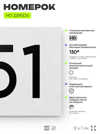 Номер на дверь 751, табличка на дверь для офиса, квартиры, кабинета, аудитории, склада, белая 120х70 мм, Айдентика Технолоджи