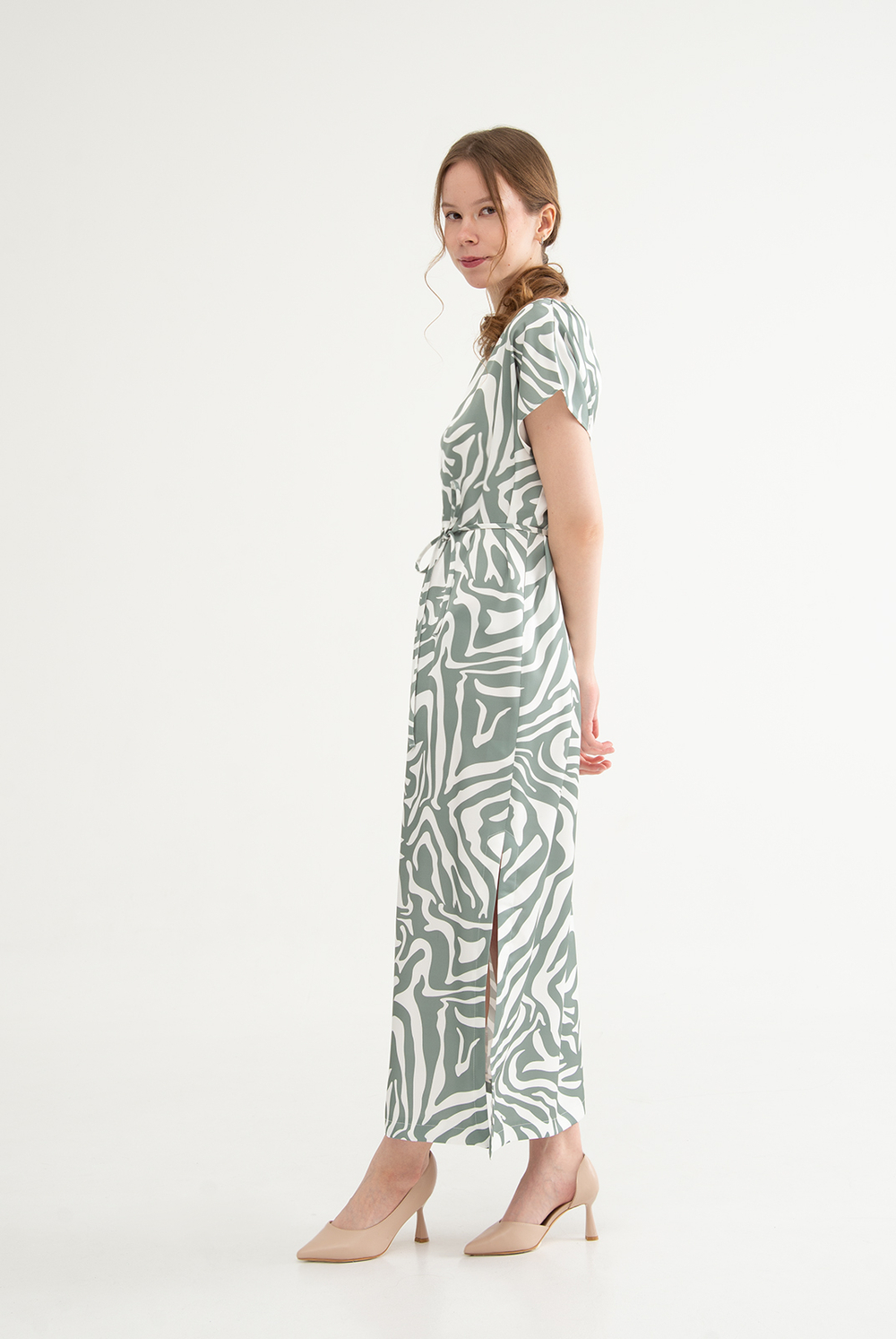 Платье женское 3946АПА, бело-зеленый #270БЗ053946АПА