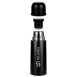 Термос Relaxika 101 (0,35 литра), черный (стикерпак "Красоты России")