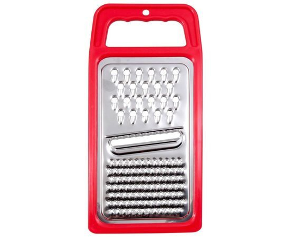 Терка плоская GR-1106 24,8*11,2см, нержавеющая сталь, красный пластик Mallony