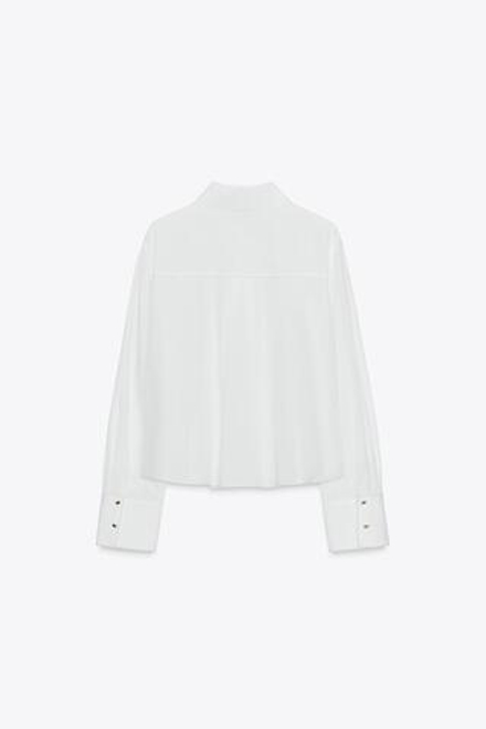 ZARA РУБАШКА ИЗ ПОПЛИНА С ДЕКОРАТИВНОЙ СТРОЧКОЙ, БЕЛЫЙ